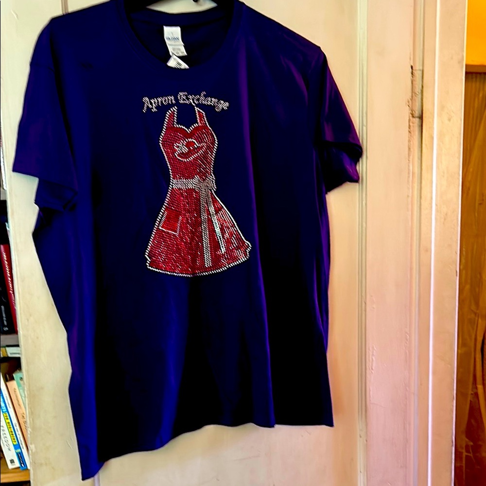 Blue Graphic T-Shirt with Red Apron Design